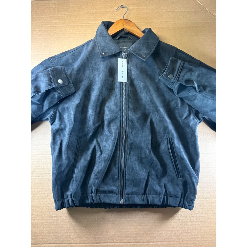 PacSun Faux Suede Bomber Jacket Mens Small Black Full Zip Harrington Coat NWT